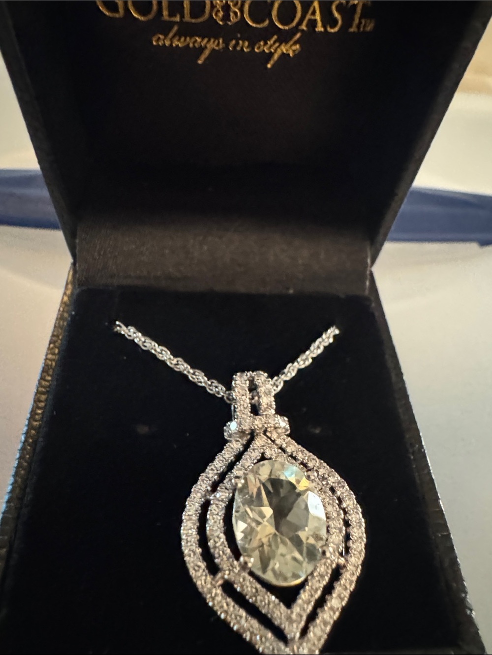Gold Coast Silver Crystal Teardrop Pendant Necklace - Clear